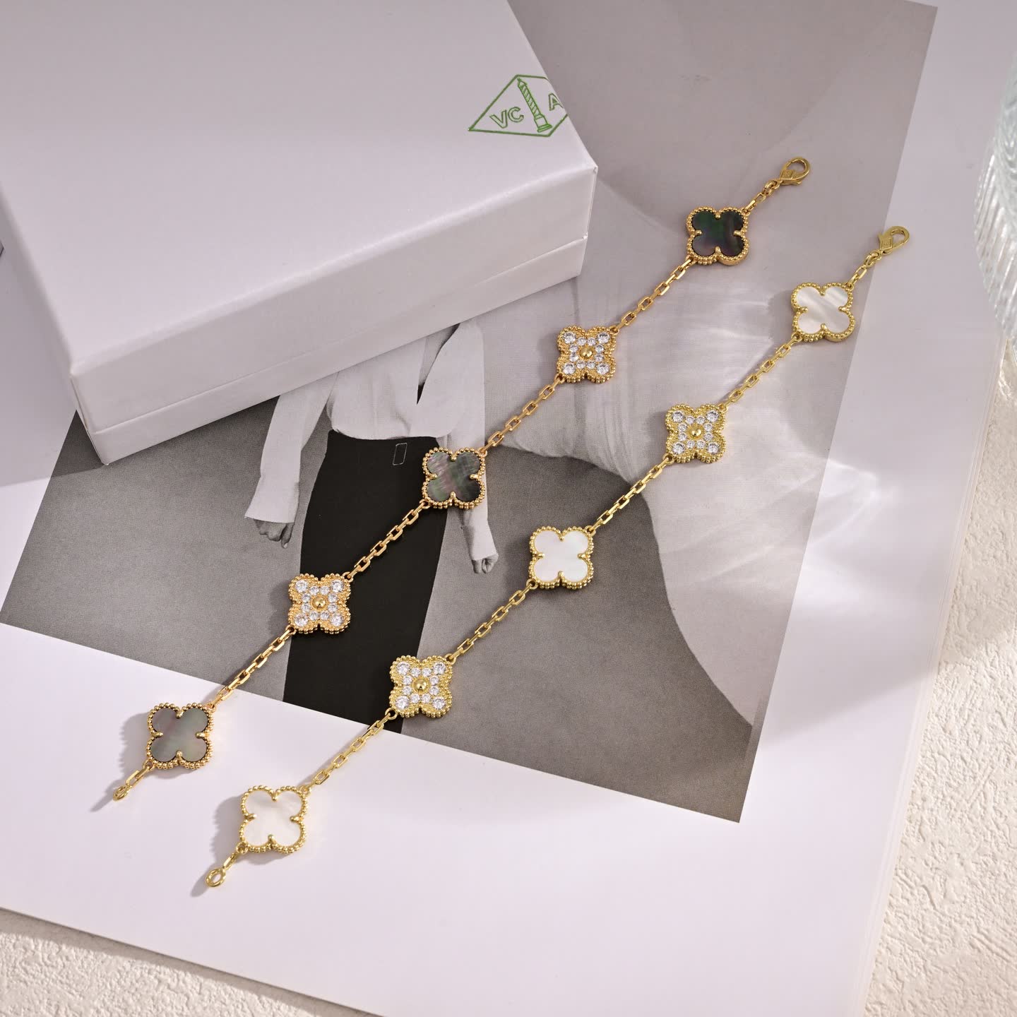 Van Cleef & Arpels Alhambra Gold Bracelet with Mother-of-Pearl and Diamonds